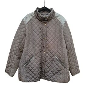 Lauren Ralph Lauren Brown Quilted Barn Jacket Faux Leather Trim Plus Size 2X